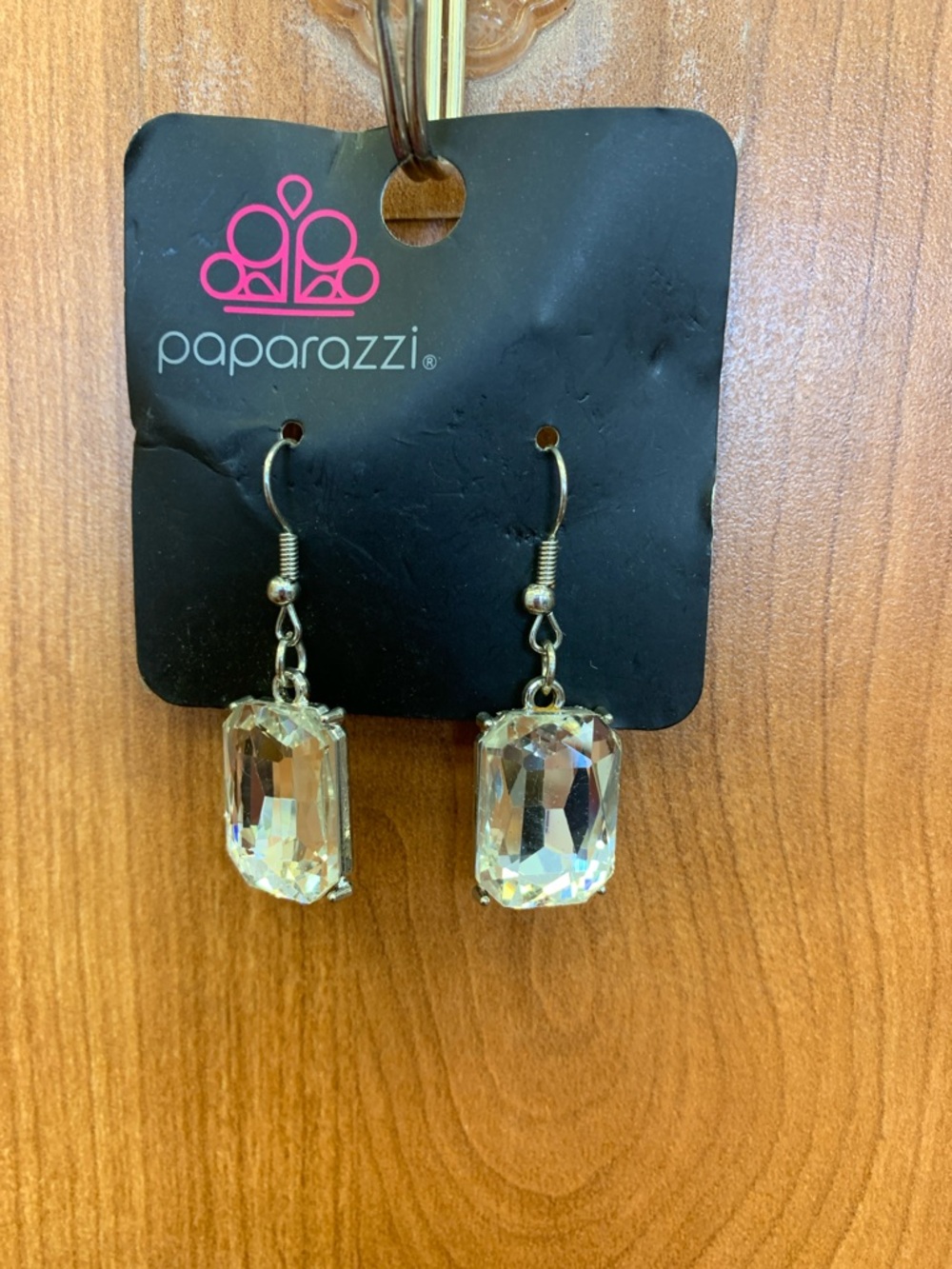 paparazzi Crystal Rectangular Drop Earrings - Clear
